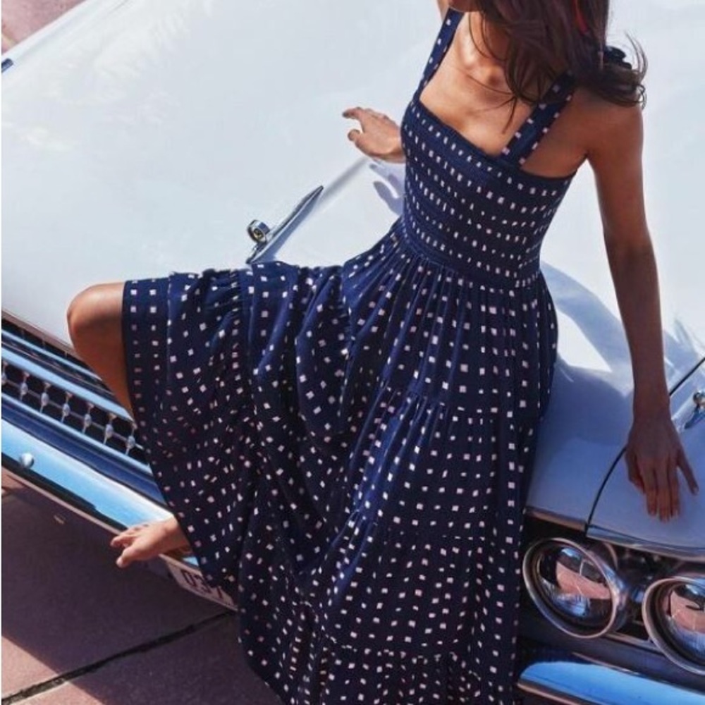 NWT Mister Zimi Navy polka Dot Savannah Tie Maxi Dress Sz 4